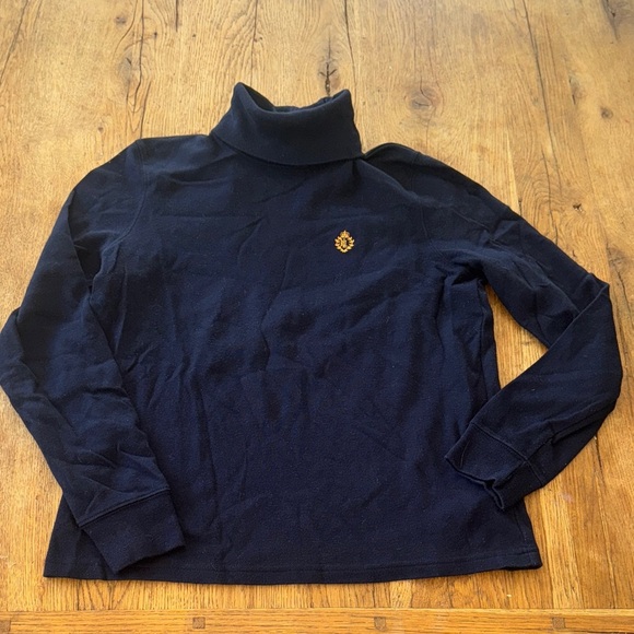 Lauren Ralph Lauren Small Crest Turtleneck Navy Blue Preppy - Picture 1 of 5